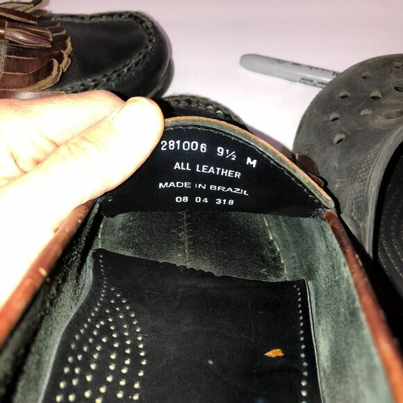 Duck Head Mens Size 9.5 M Black Brown All Leather Tassel Kiltie Loafers Shoes - Picture 10 of 11